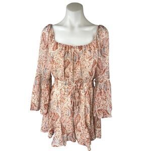 NEW Francesca's Mi Ami Multicolor Paisley Long Bell Sleeve Romper Shorts Size S